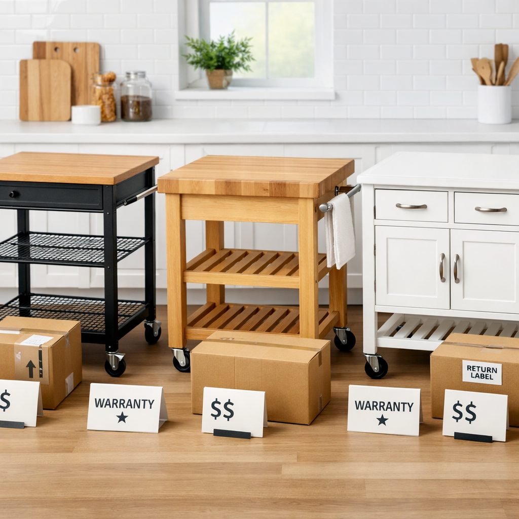 Rolling Kitchen Carts: Compare Top Retailers, Warranties, Shipping, Return Policies