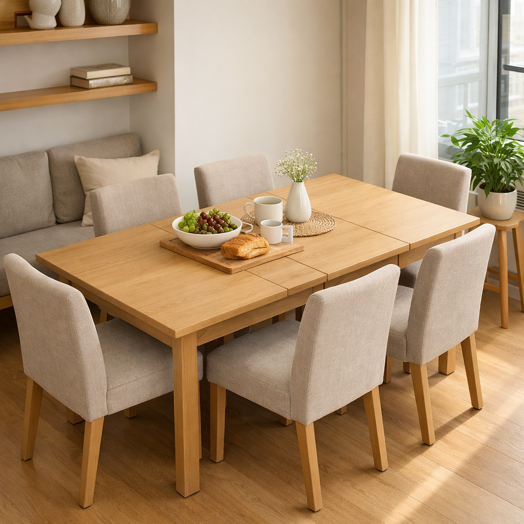 Small space, big gatherings: extendable tables with matching chair sets